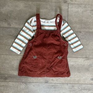 ADORABLE Rustic Corduroy Overalls Dress & Striped Long Sleeve Baby Girl 3-6M